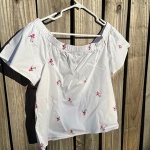 Small Lily White White Flamingo Off the Shoulder Top